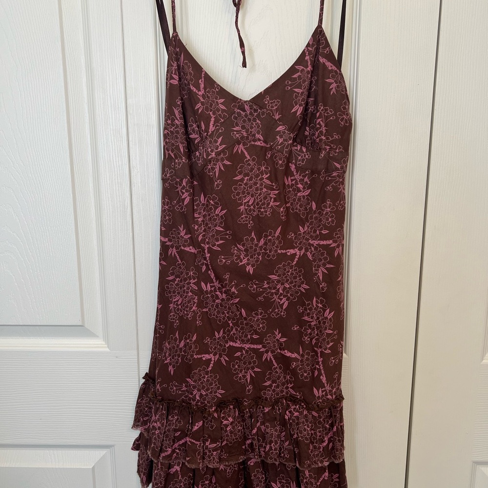American Eagle Brown Dress with Pink Floral Pattern